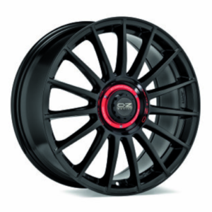 OZ SPORT SUPERTUR EVOLUZIONE 8x18 5x112 35 GLOSS BLACK + RED LETTERING
